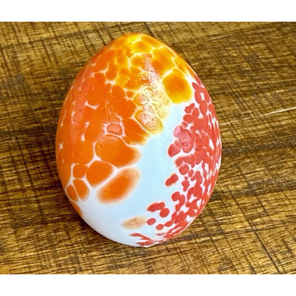 2 Vintage Bohdana Czech Art Glass Eggs Orange Red Spatter Hand Blown Paperweight - Picture 8 of 8